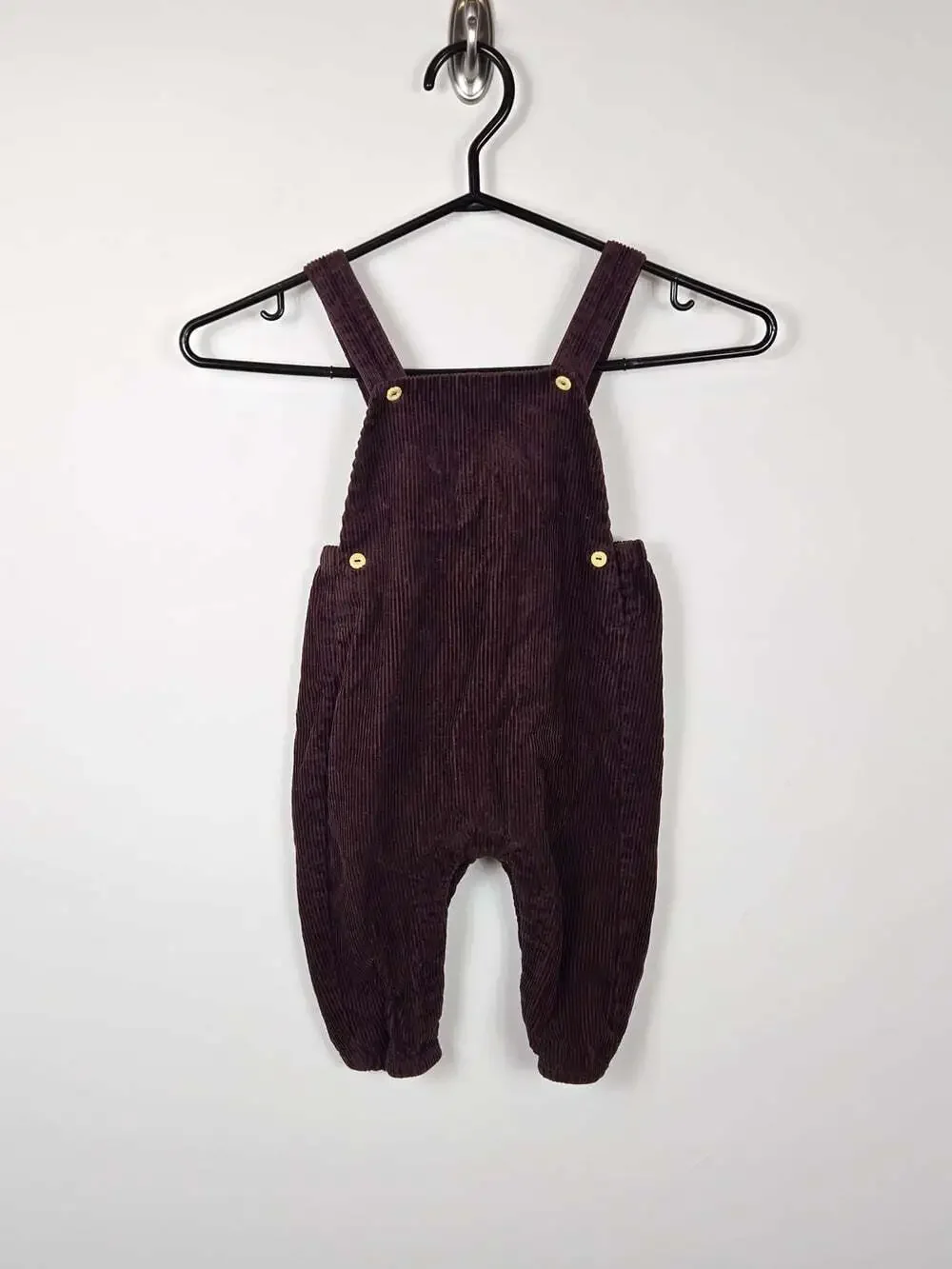 H&M Baby Corduroy Overalls 6-9M Brown Plum Organic Cotton Dungarees
